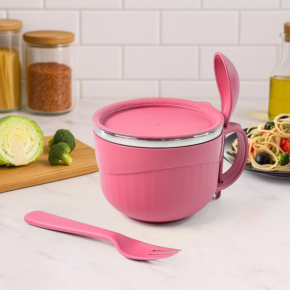 Apex Premium 700 Ml Multipurpose Noodle Bowl With Handle, Lid And Fork - Color: Mix
