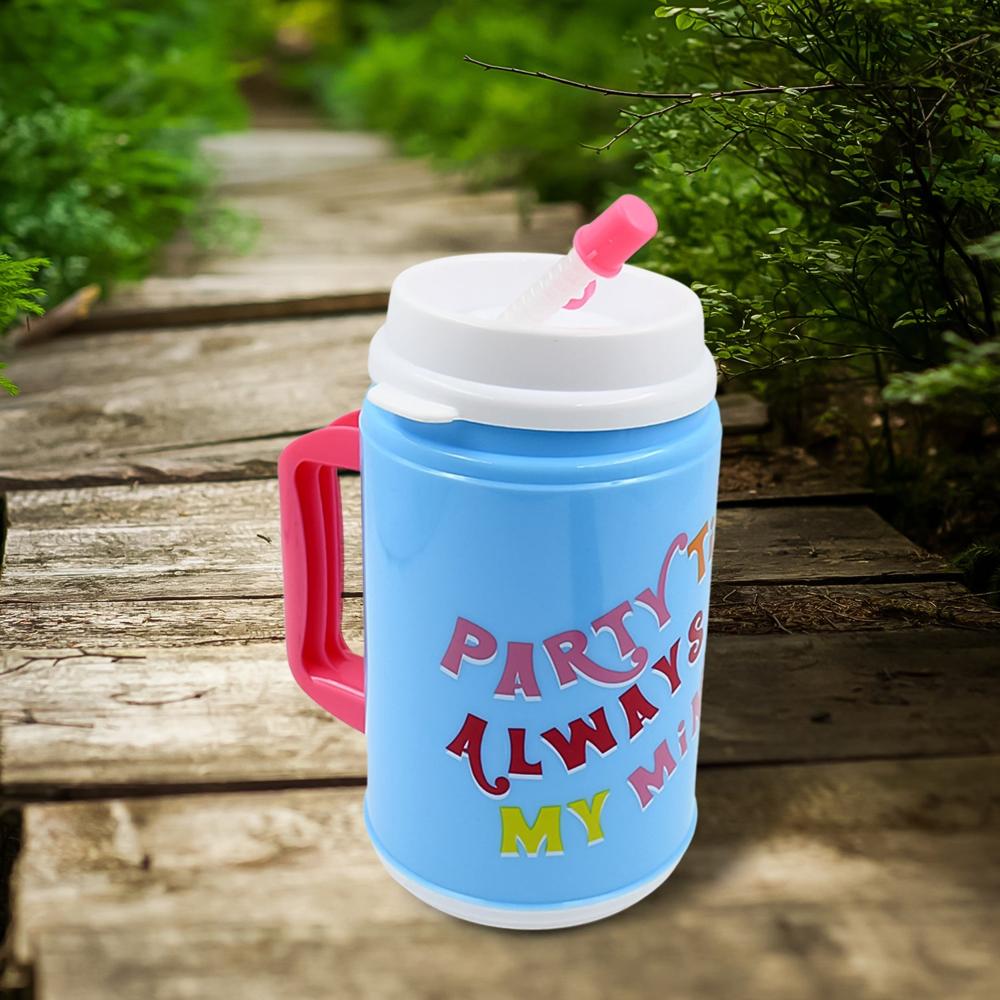 Insulated Mug With Lid Handle Flexible Straw With Cap (709 Ml) - Color: Mix