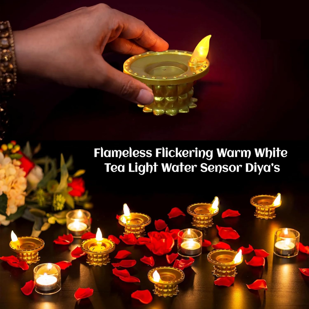 Set Of 3 Water Sensor Led Golden Diyas - Color: Mix
