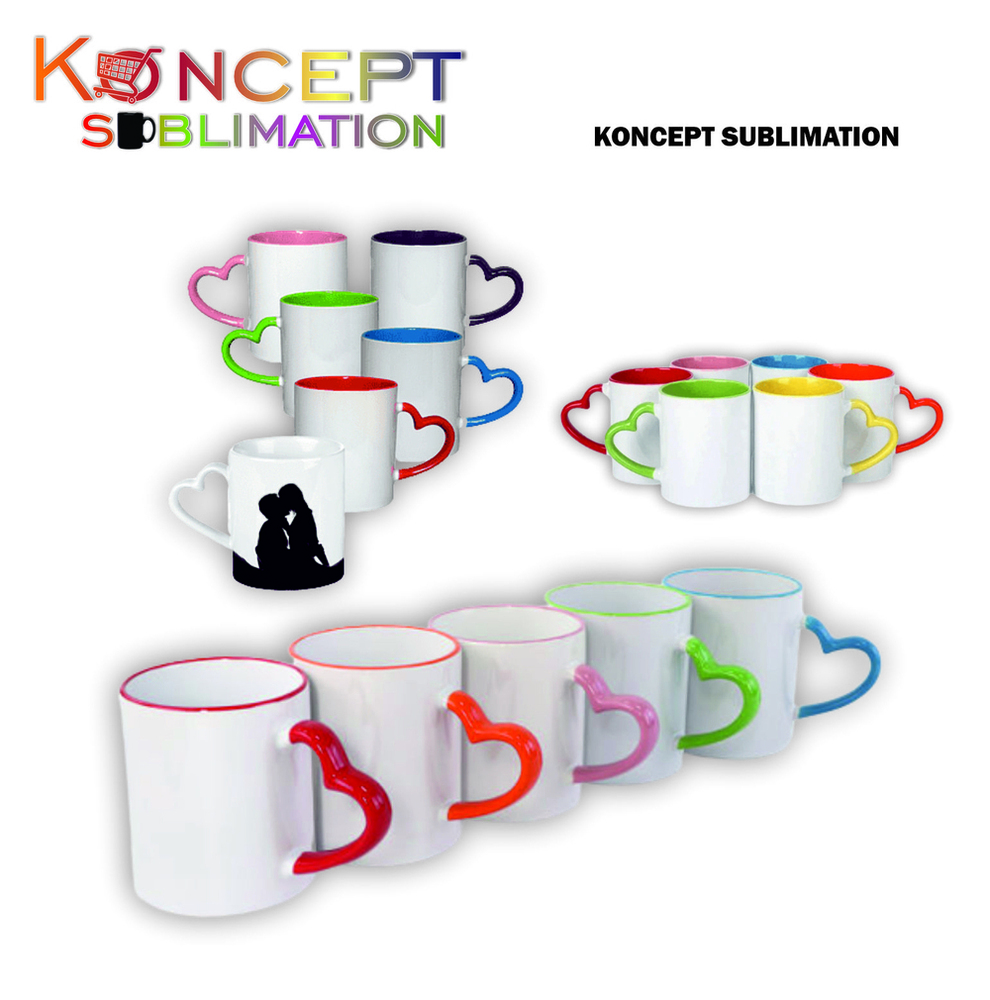 Sublimation 3 Tone Heart Handle Mugs