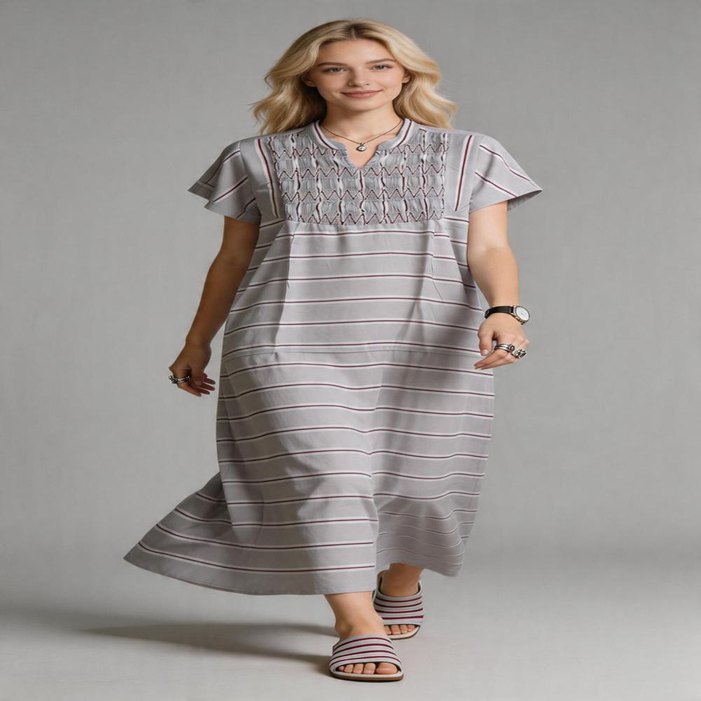 Evolove Pure Rayon Long Nightgown Crush Chest Pattern - Color: Grey