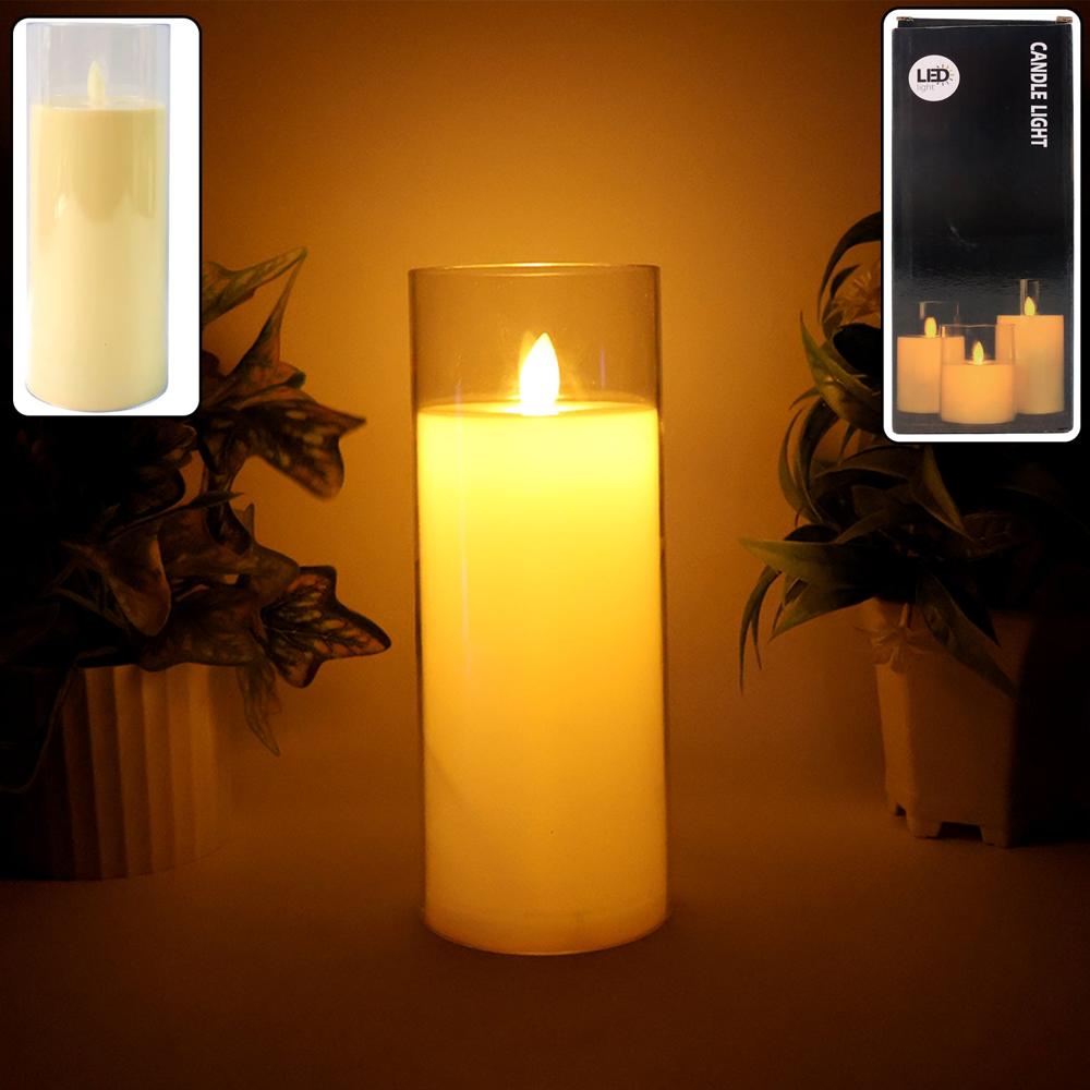 Led Flameless Candle Light With Flickering Flame Effect In Glass Cover (1 Pc) - Color: Mix