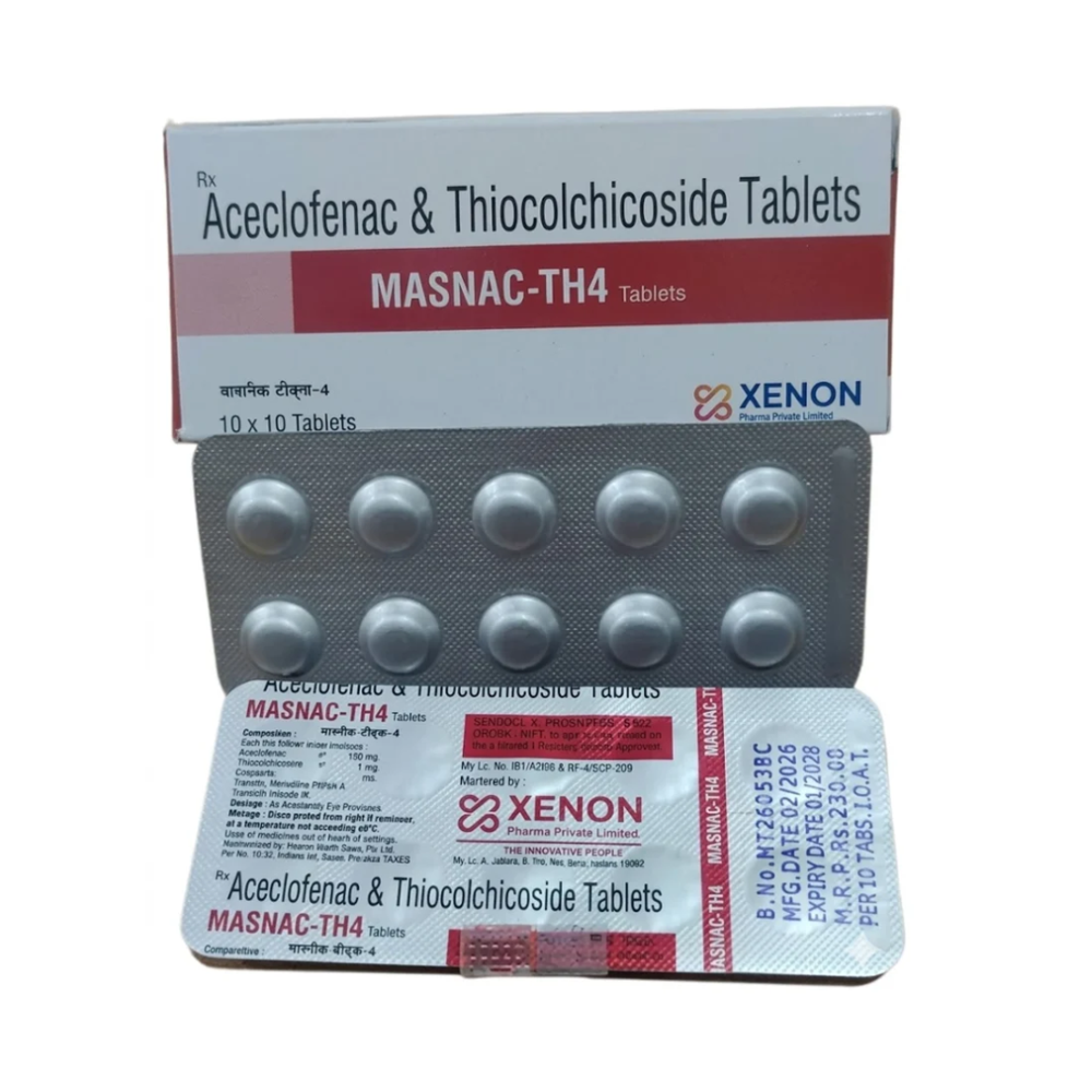 Masnac-Th4 Pain Relief Tablets - Aceclofenac And Thiocolchicoside - Packaging Type: Box