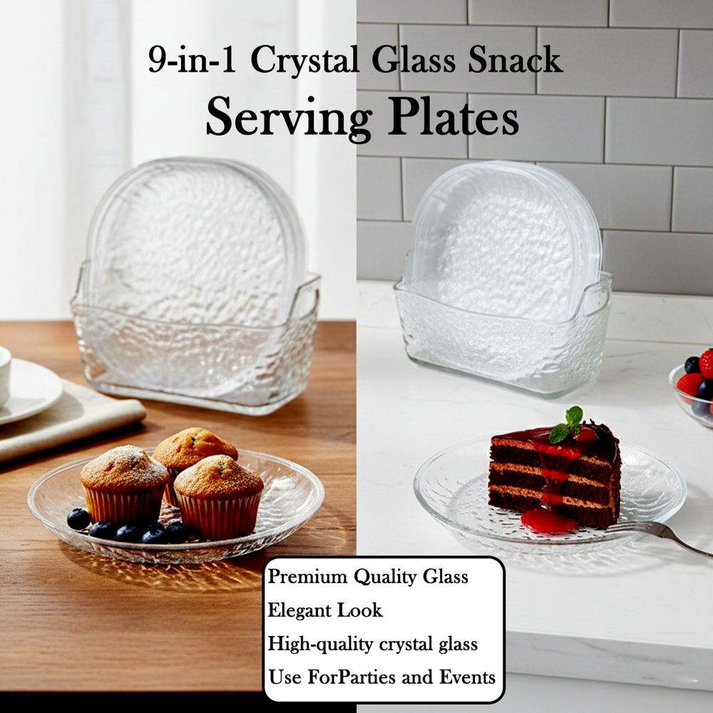 9-In-1 Crystal Glass Snack Serving Plates Set - Color: Mix