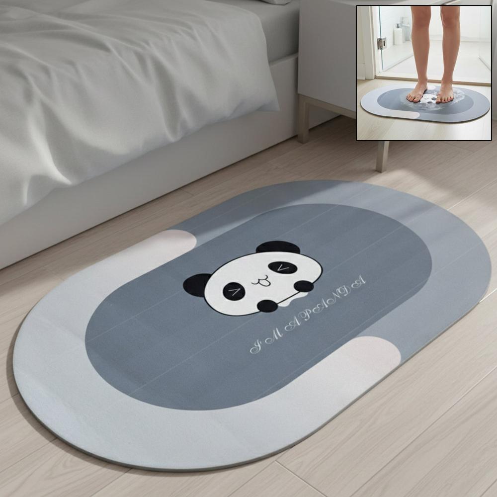 Anti-slip Cartoon Panda Printed Bathroom Floor Mat (1 Pc, 89 X 59 Cm)