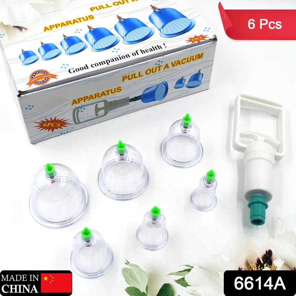 Vacuum Cupping Set  6 Pc Massage Therapy Suction Kit for Relaxation