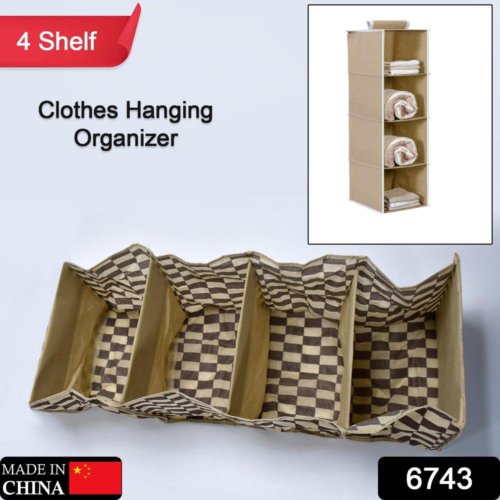 Fabric Hanging 4-Shelf Closet Cloth Organizer - Color: Mix