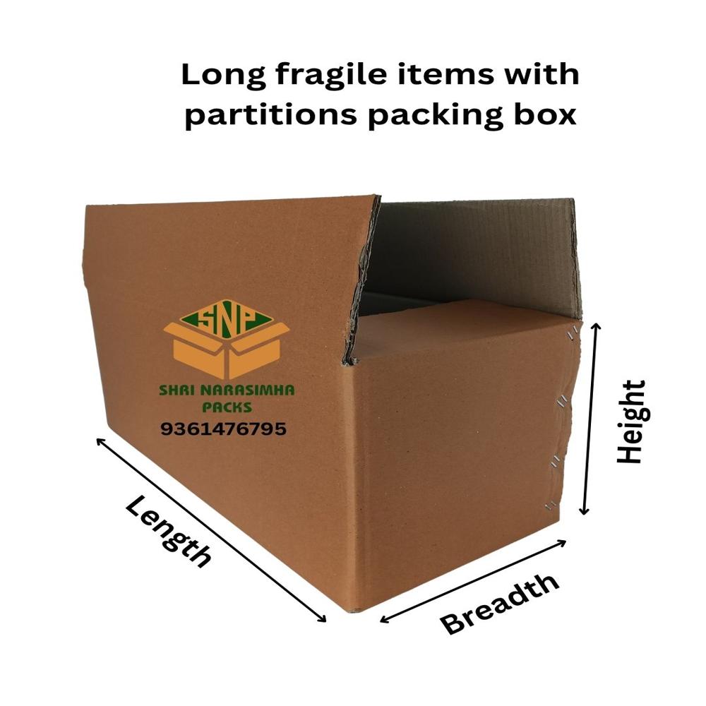 Long fragile items with partitions packing box