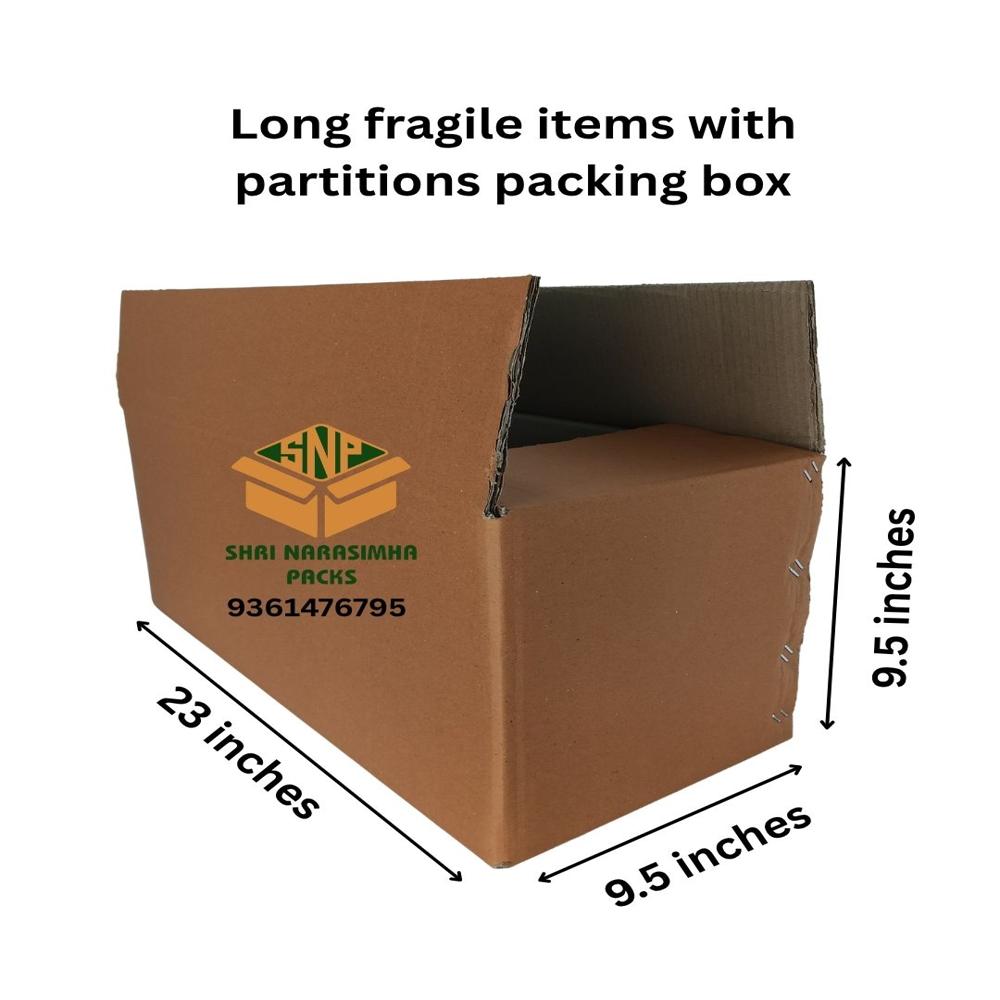 Long fragile items with partitions packing box