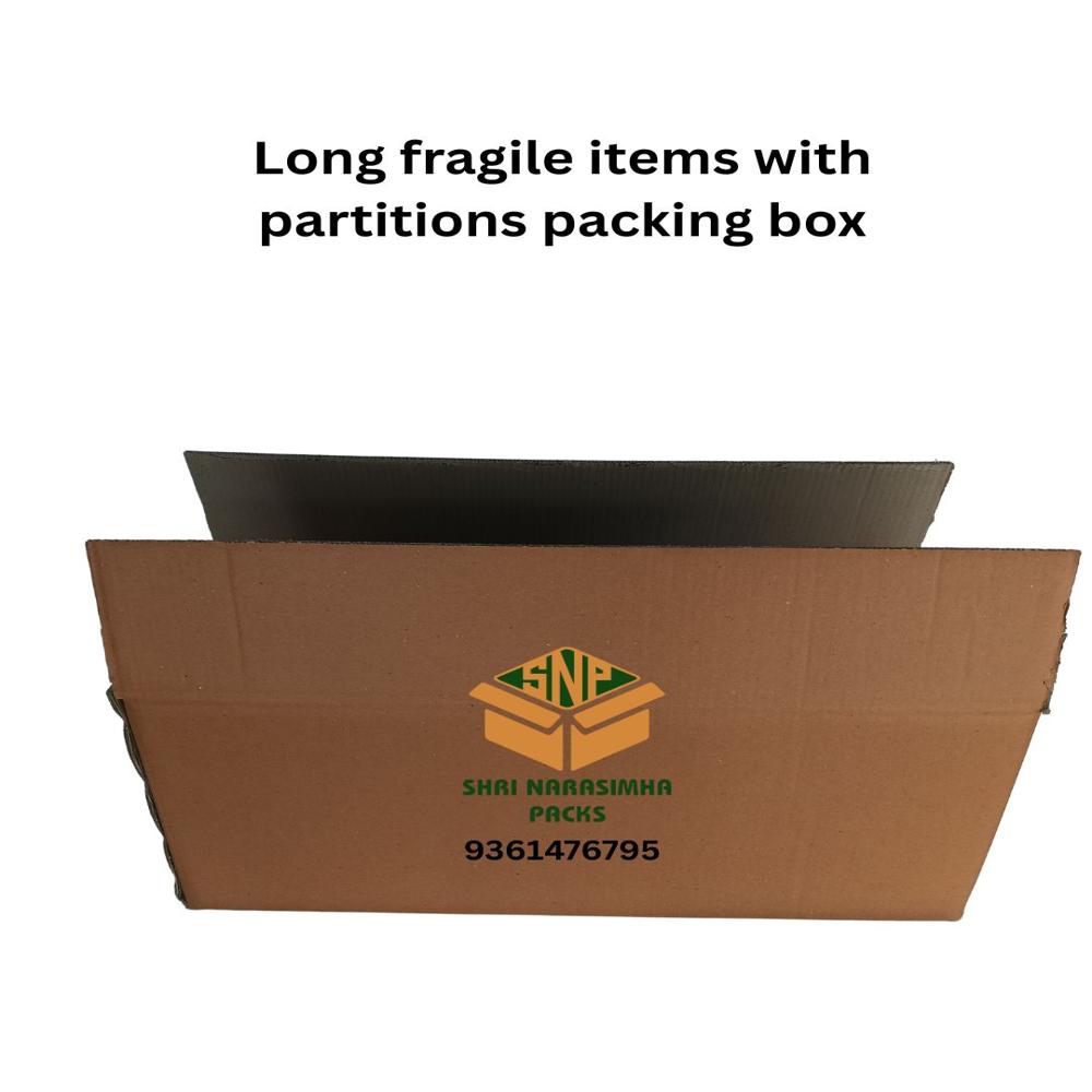 Long fragile items with partitions packing box