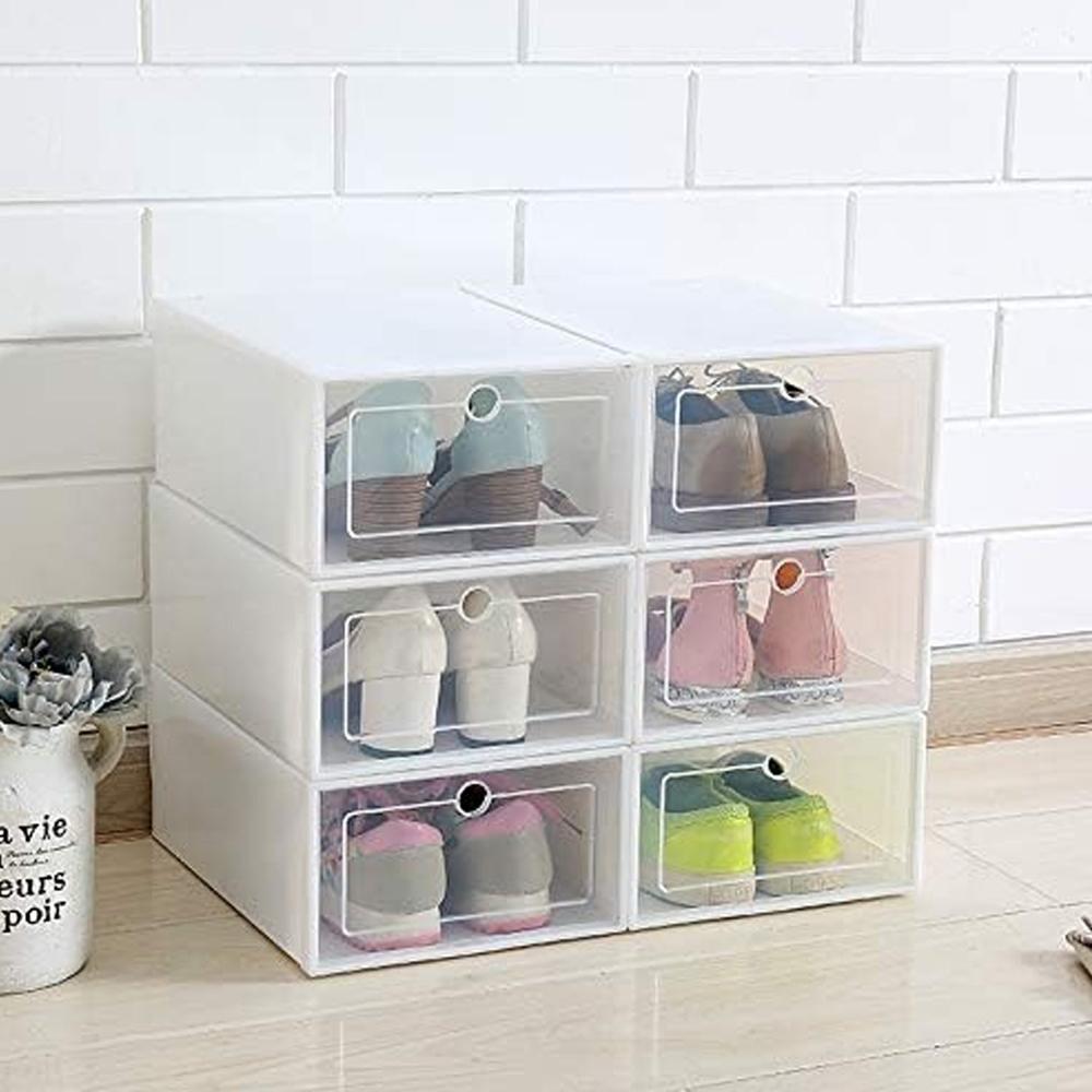 3 Layer Transparent Shoes Storage Box Plastic Stackable Shoe (1 Set / 3 Layer) - Color: Mix