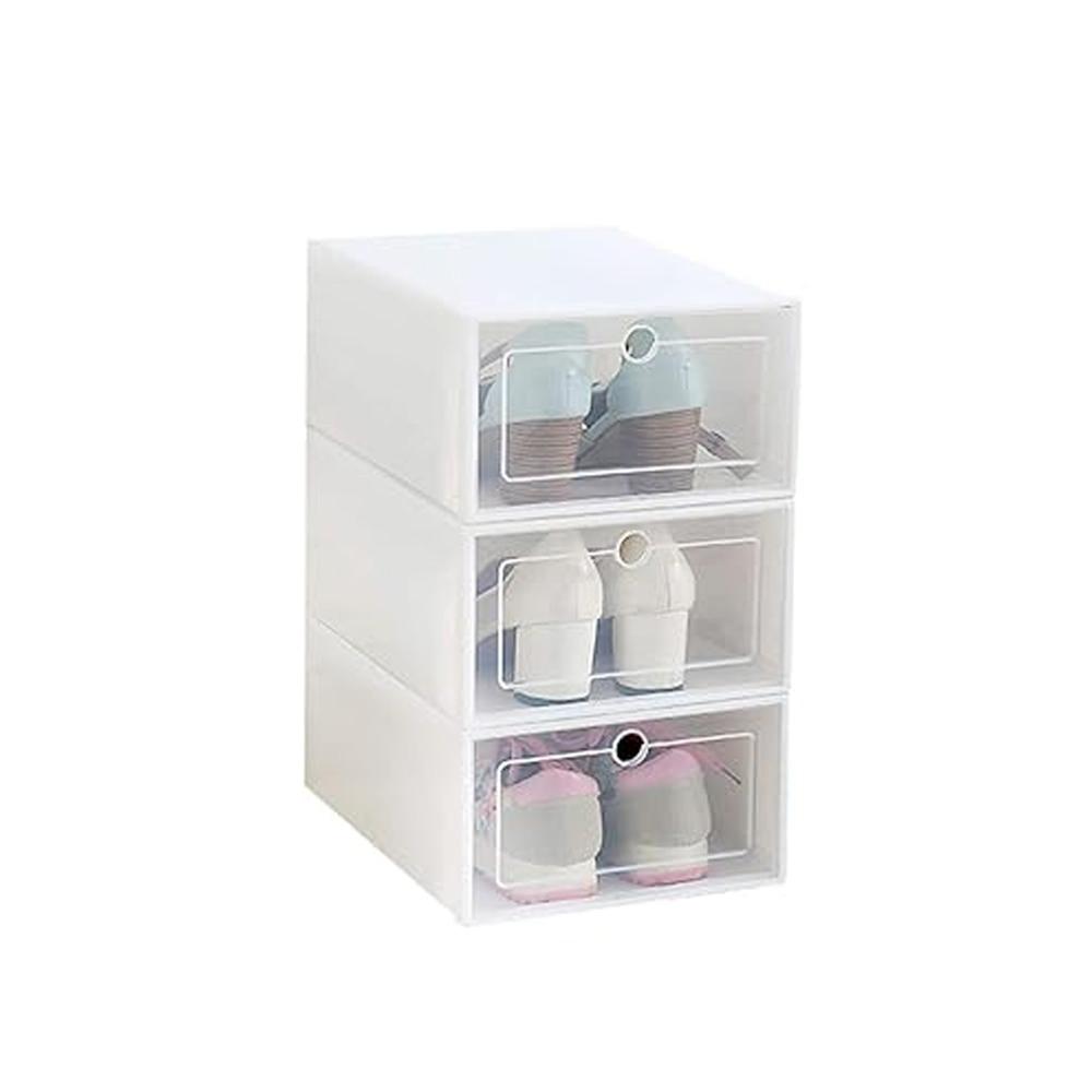 3 Layer Transparent Shoes Storage Box Plastic Stackable Shoe (1 Set / 3 Layer) - Color: Mix