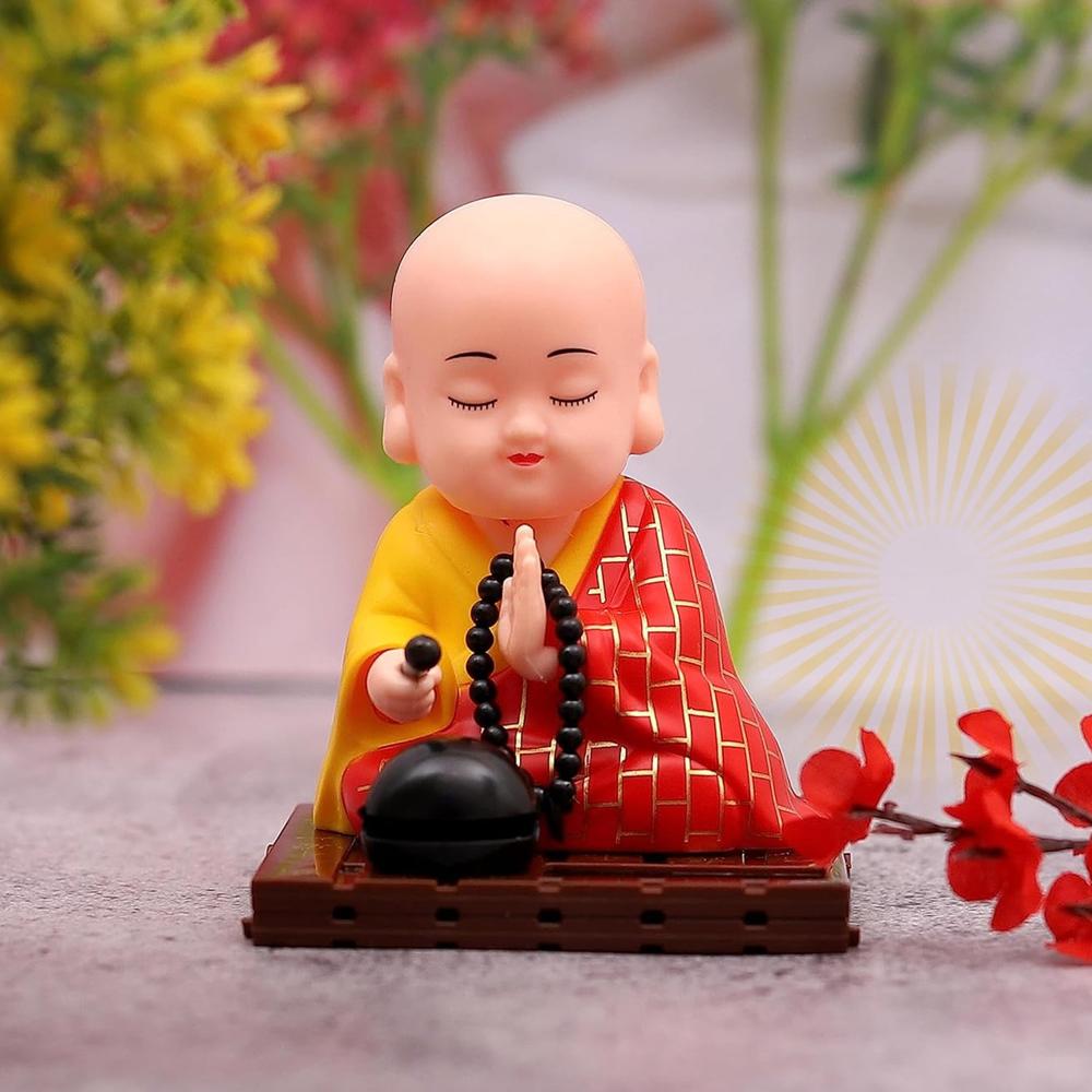 Red Solar Powered Sitting Buddha Statue (1 Pc / Medium) - Color: Mix