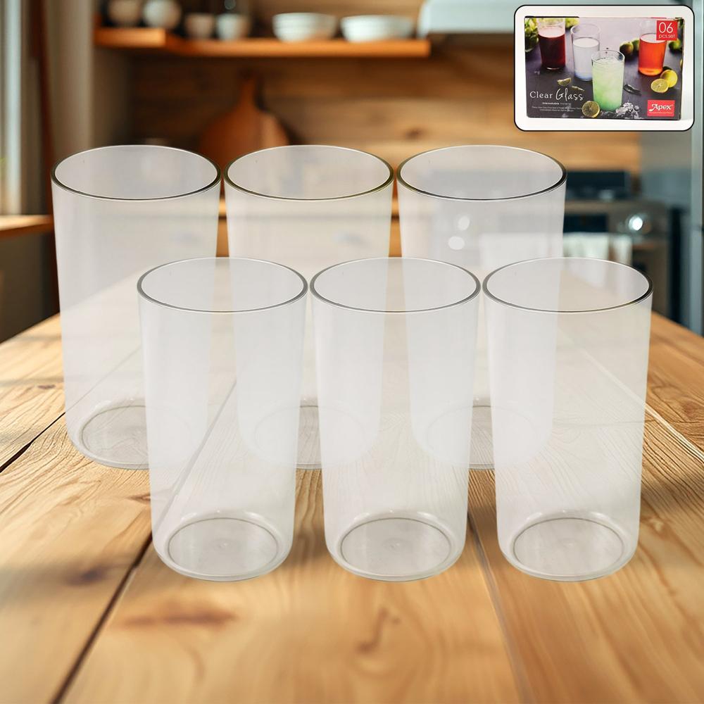 Apex Clear Plastic Tumbler / Glass Set 6-Piece Unbreakable - Color: Mix