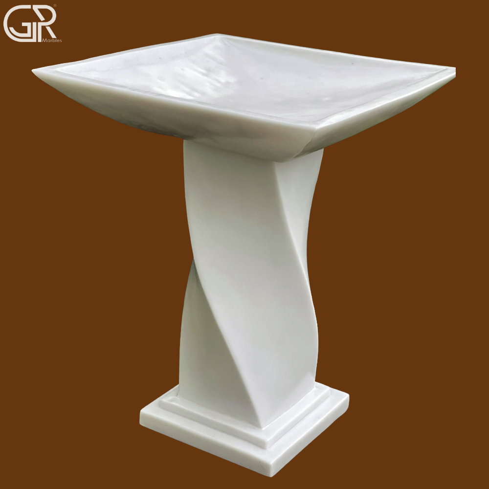 Garden Marble Bird Bath - Color: White