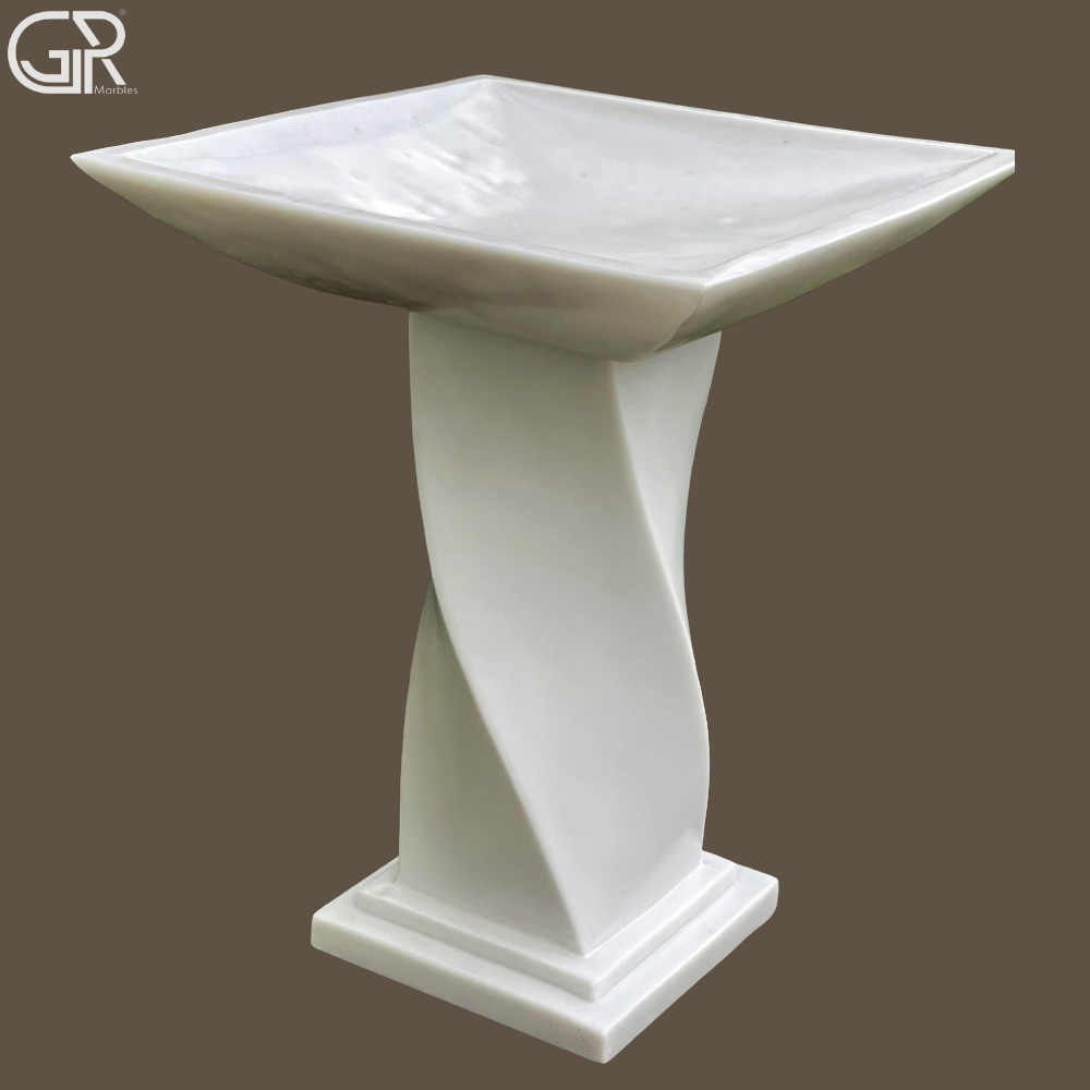 Garden Marble Bird Bath - Color: White