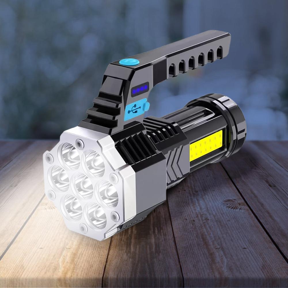 Portable Cob 7Led Usb Rechargeable Flashlight / Torch With Side Light (1 Pc) - Color: Mix