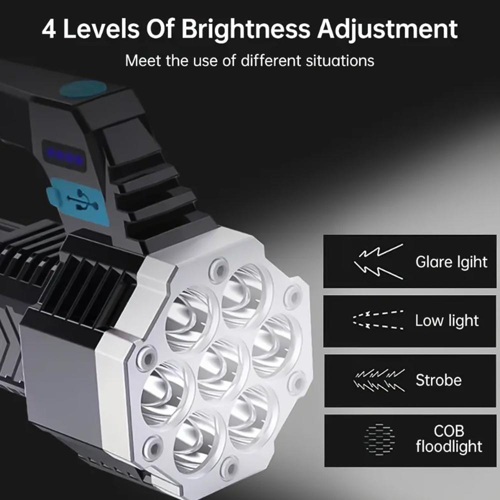 Portable COB 7LED USB Rechargeable Flashlight / Torch with Side Light (1 Pc)