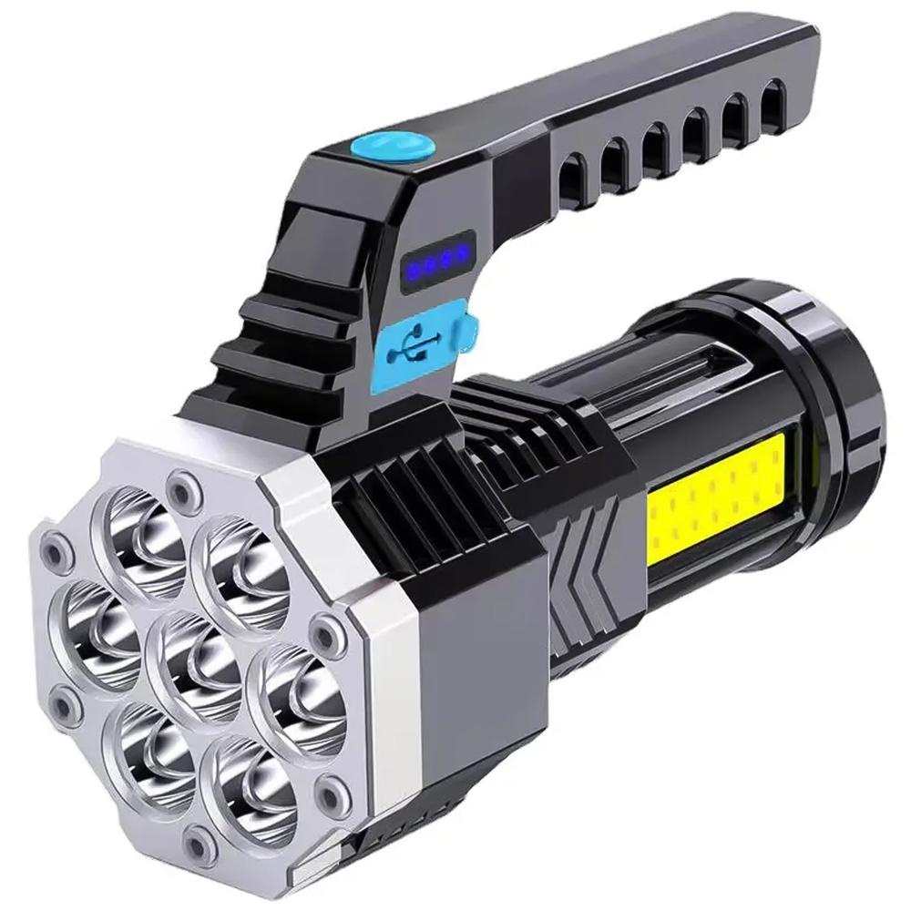Portable COB 7LED USB Rechargeable Flashlight / Torch with Side Light (1 Pc)