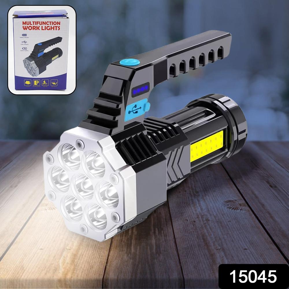 Portable COB 7LED USB Rechargeable Flashlight / Torch with Side Light (1 Pc)