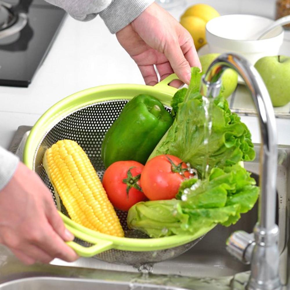 Stainless Steel Colander With Handle - Large Metal Mesh Basket Strainer (1 Pc) - Color: Mix