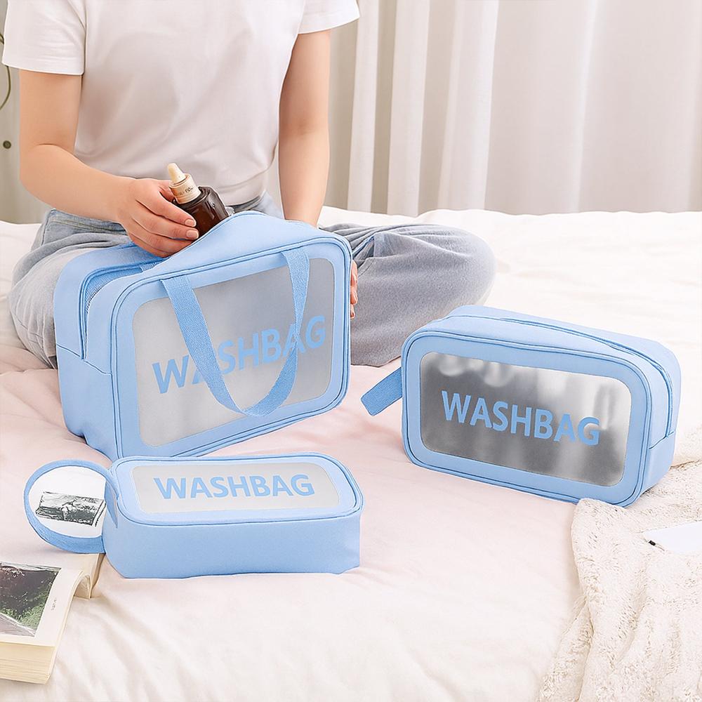 3-In-1 Waterproof Transparent Travel Toiletry Bag Set - Color: Mix