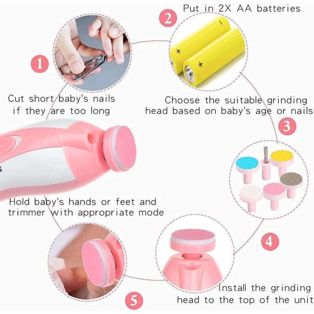 Electric Baby Nail Trimmer With Grinding Heads For Newborn Infant And Toddler - Color: Mix