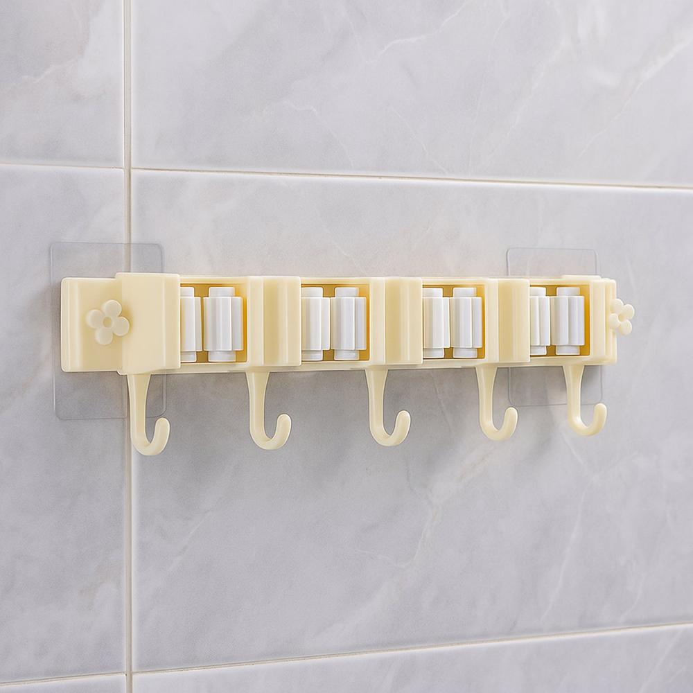 Self-Adhesive Wall-Mount Broom & Mop Holder Rack - Color: Mix