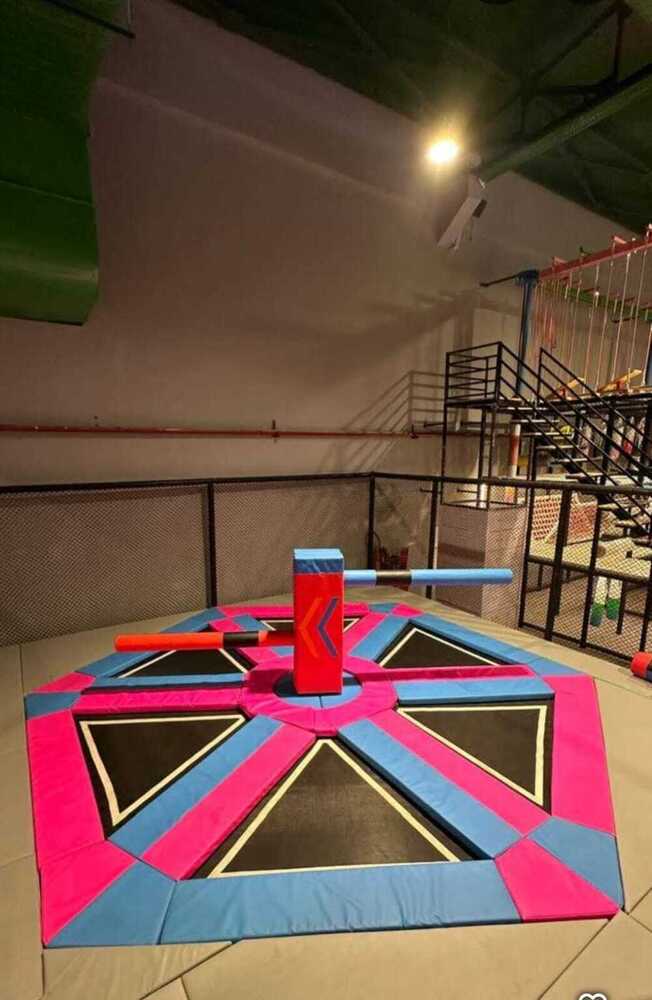 Pink And Blue Circular Trampoline Park