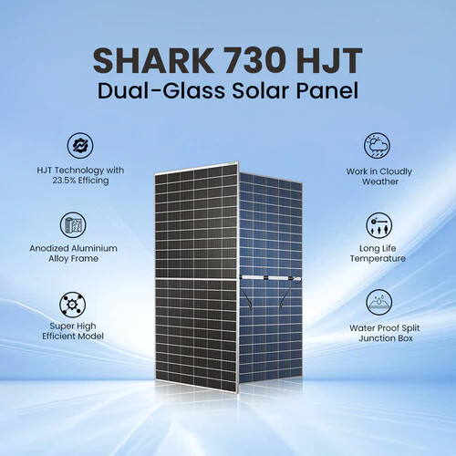 Loom 730W Solar SHARK Series HJT Dual-Glass Module High-Efficiency N-Type Bifacial Half-Cell Panel