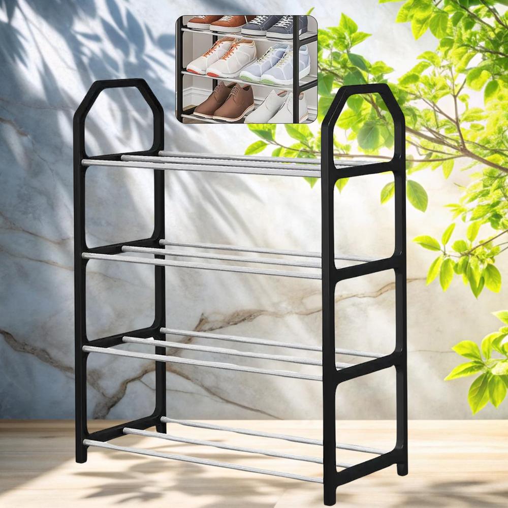 4 Layer Spacesaving Shoes Show Rack Folding Shoe Rack (1 Pc) - Color: Mix