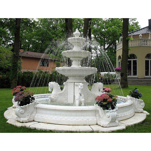 Makrana White Stone Outdoor Fountain And Garden Fountain