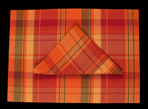 Check Table Mats - Polyester, 18x12 Inches, Orange | Set of 4 Machine Washable Rectangular Mats