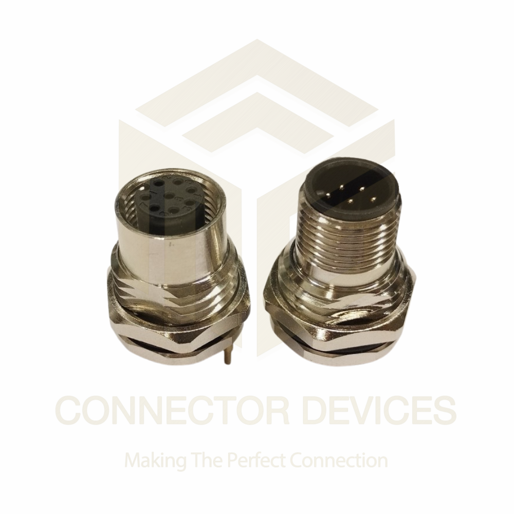 M12 Bulkhead PCB Mount front nut with supporting leg