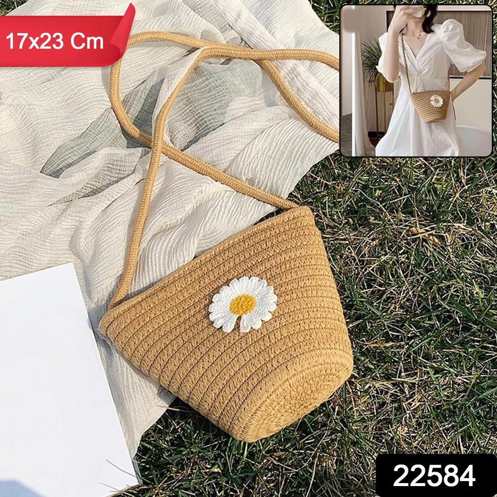 Stylish Jute Crossbody Sling Bag (1 Pc, 17x23 Cm) - Color: Mix