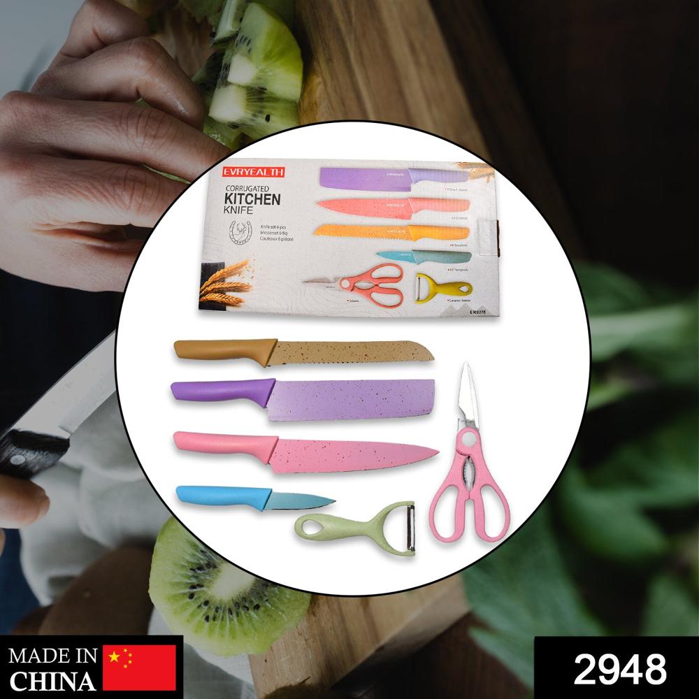 Corrugated 6pc Kitchen Knife Set Professional Box Knife Set 6 Piece Forged Kitchen Knives With Box. - Color: Mix