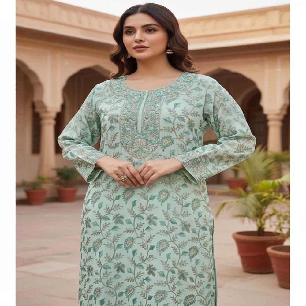 Ladies Georgette Aari Work Long Kurties - Color: Assortted