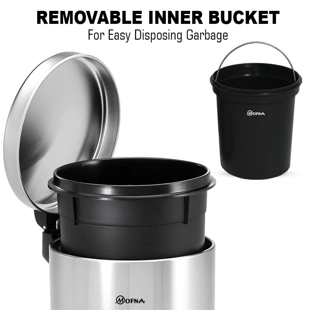 Mofna Stainless Steel Plain Silver Pedal Dustbin 5 Liter