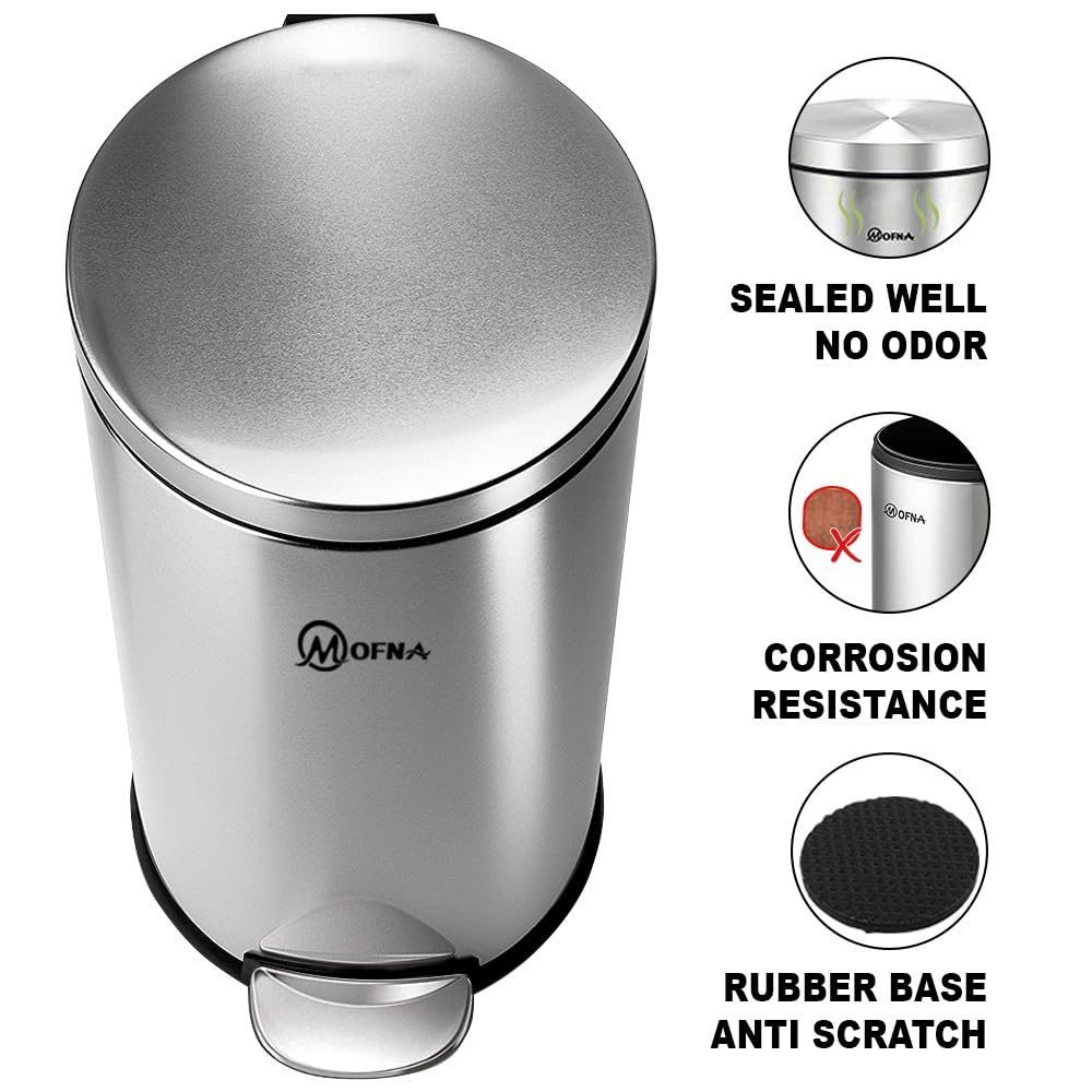 Mofna Stainless Steel Plain Silver Pedal Dustbin 5 Liter