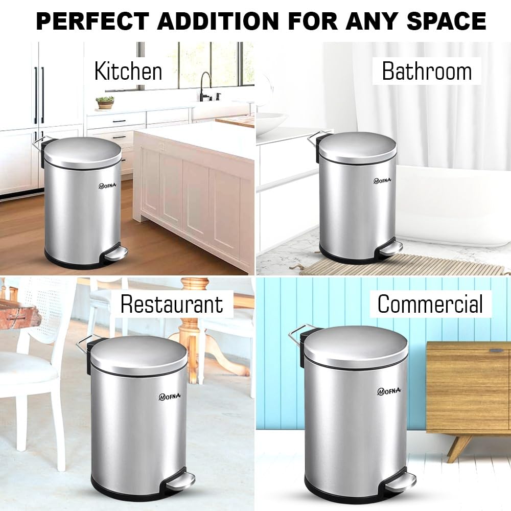 Mofna Stainless Steel Plain Silver Pedal Dustbin 5 Liter