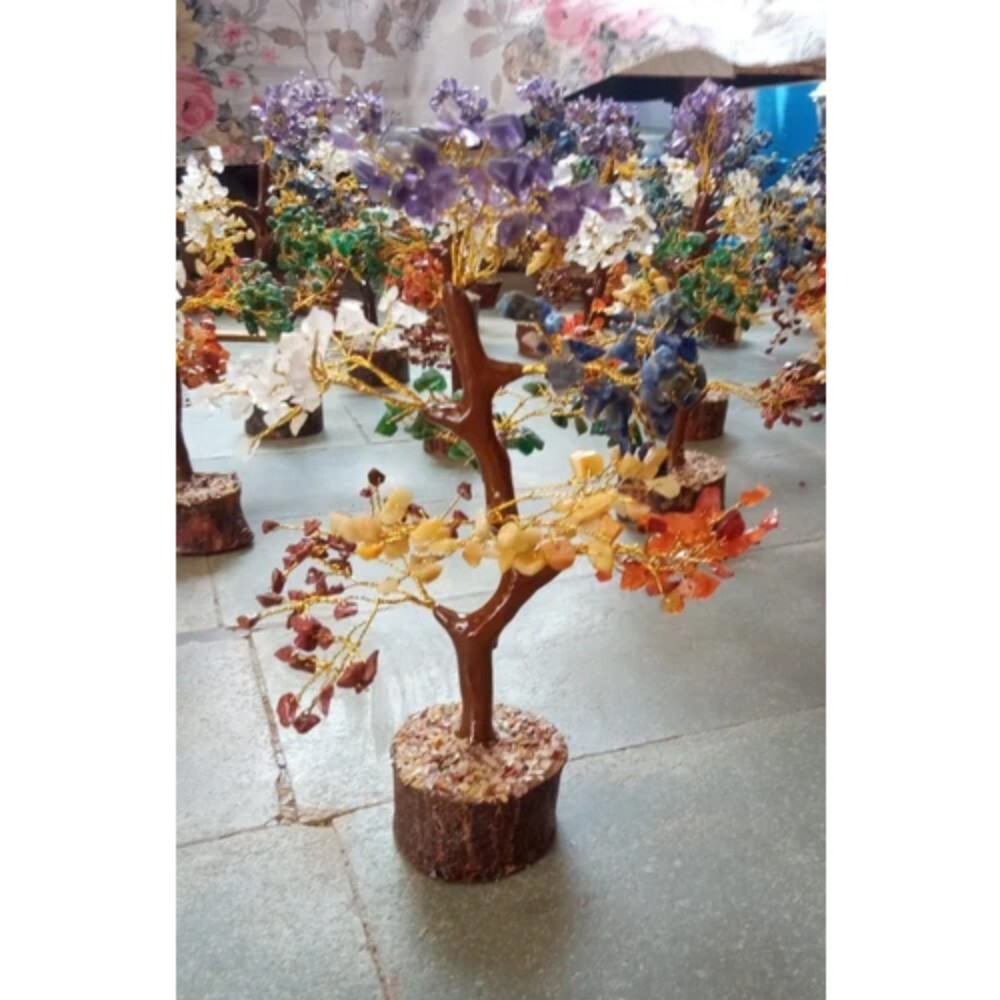 Agate Gemstone Tree - Natural Agate, Custom Size, Emerald Cut Shape, Vibrant Colors | Unique Treated Gemstones For Elegant Home Decor