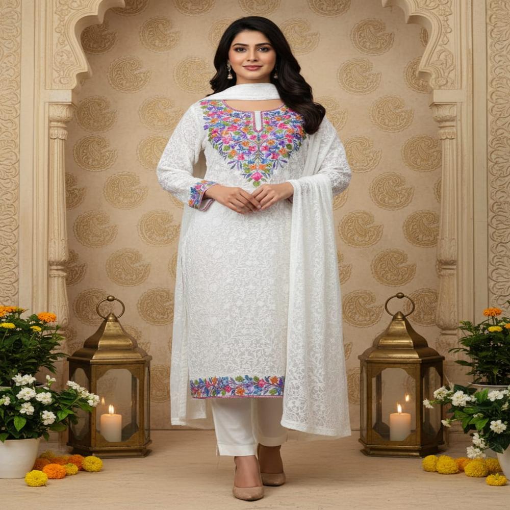 Ladies georgette Aari work Long Kurties
