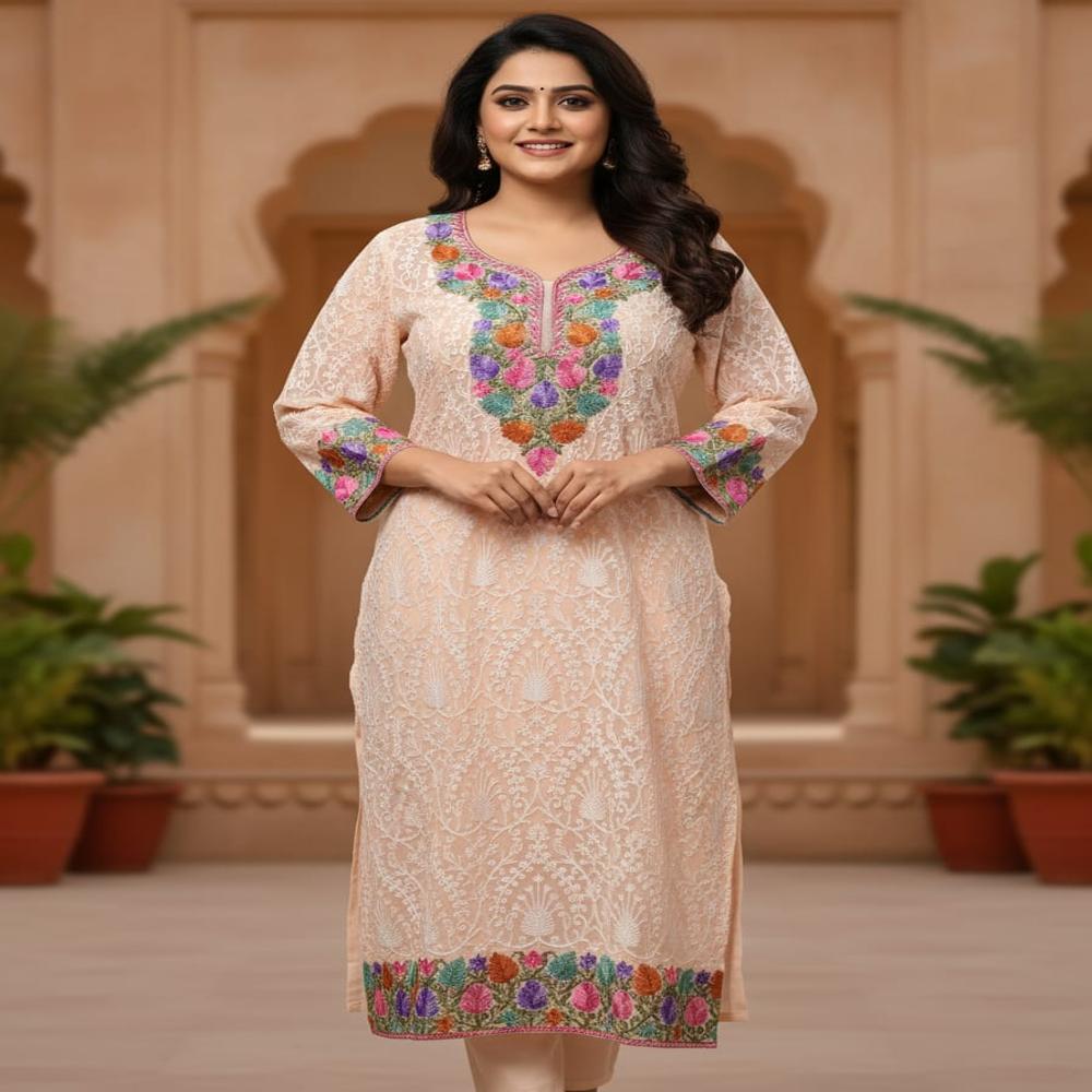 Ladies georgette Aari work Long Kurties