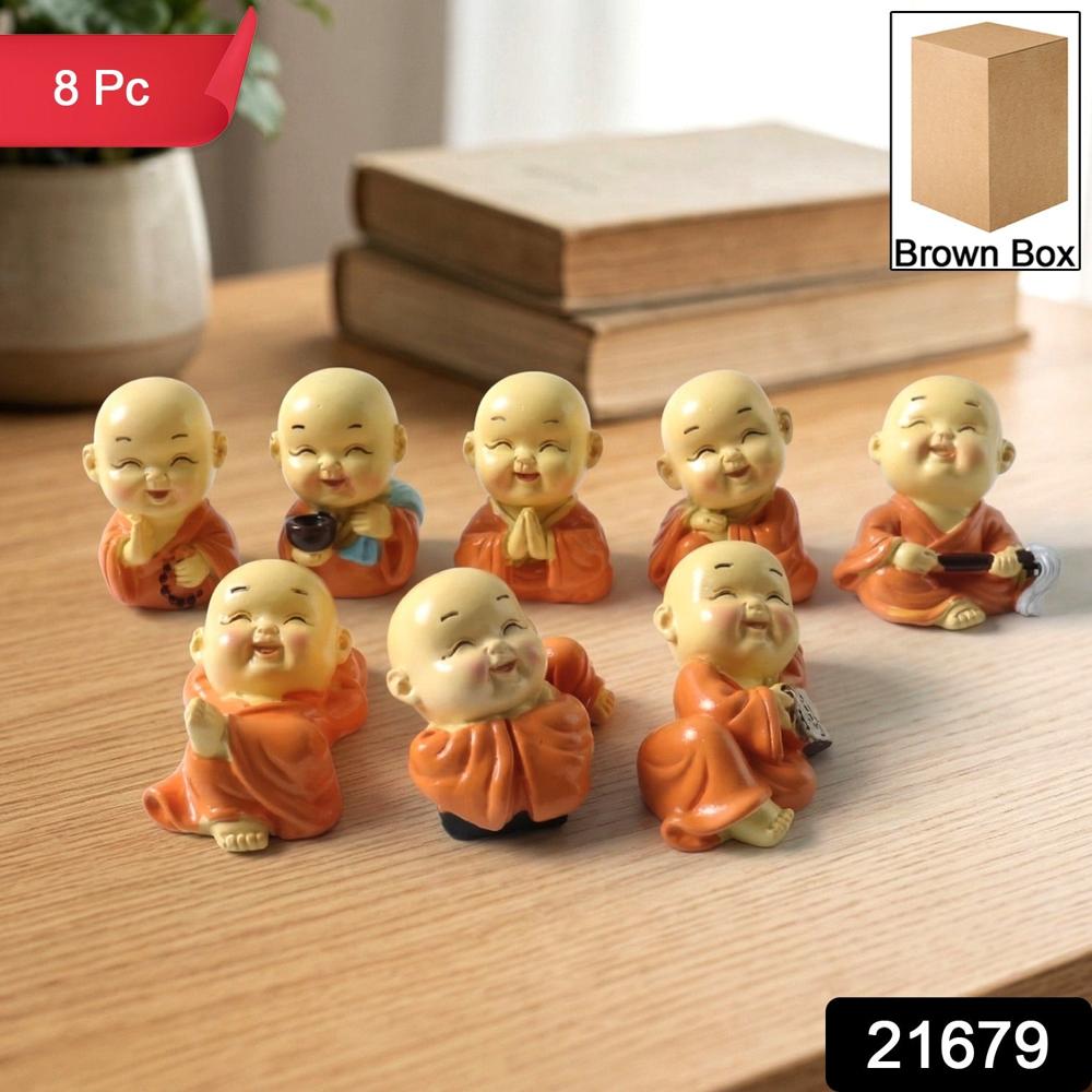 Adorable Mini Monk Buddha Idol Set (8 Pc)