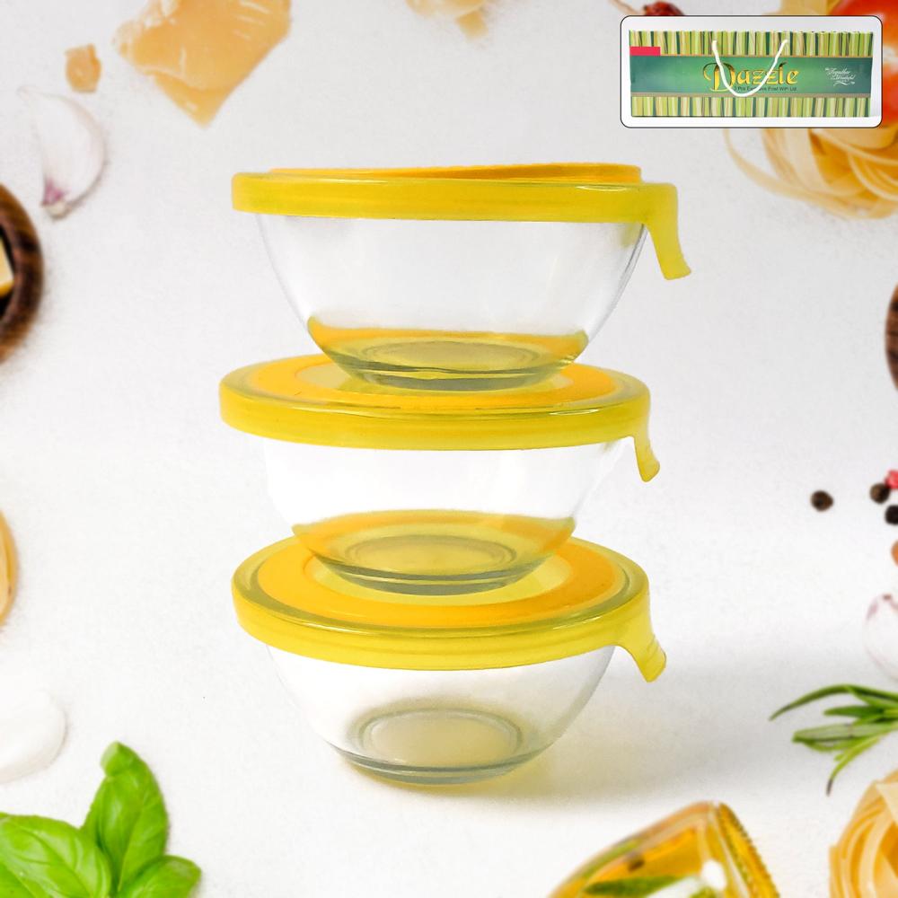 Dazzle Glass Bowl Set Mixing / Storage Bowls With Lids (3 Pcs Set) - Product Type: Home Utility Products