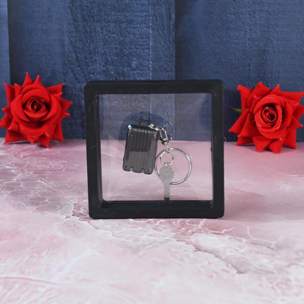 Suitcase Shape Nail Clipper Keychain Key & 3D Floating Frame Display Case (1 Set)