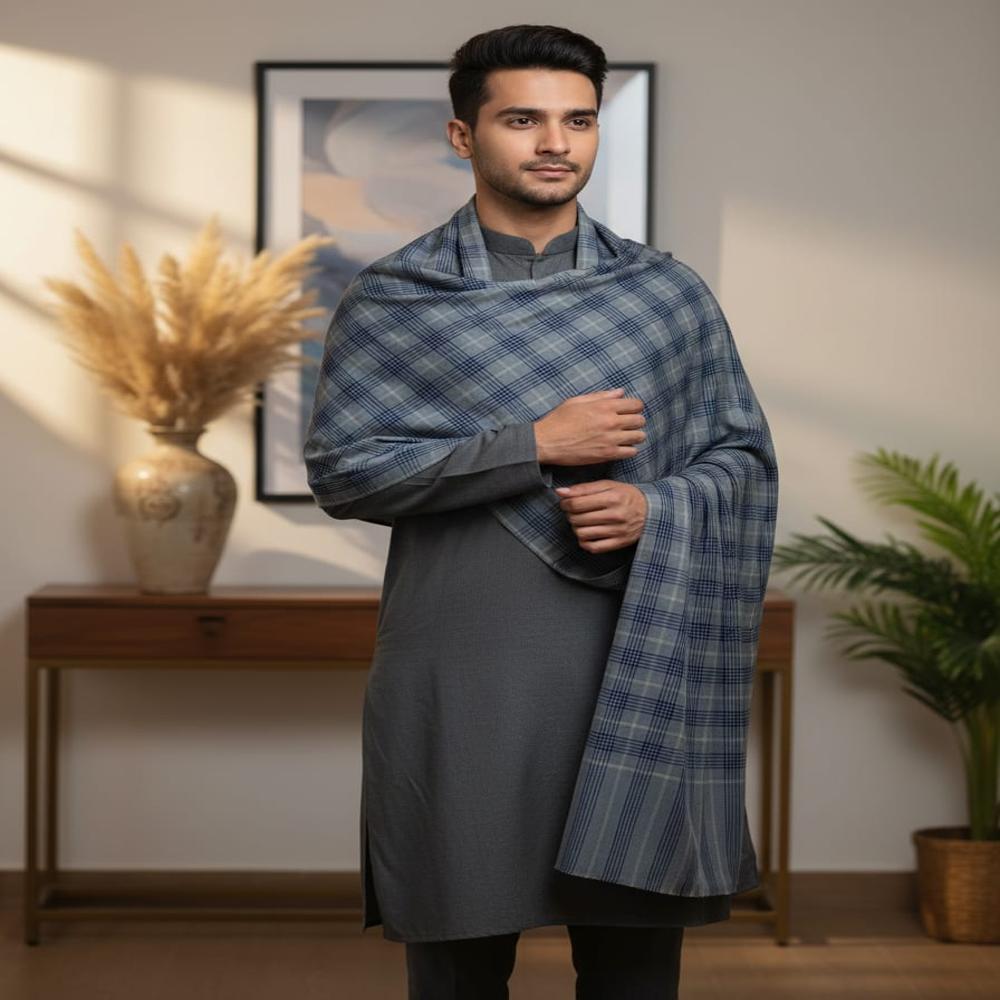PURE WOOL CHECK GENTS SHAWL