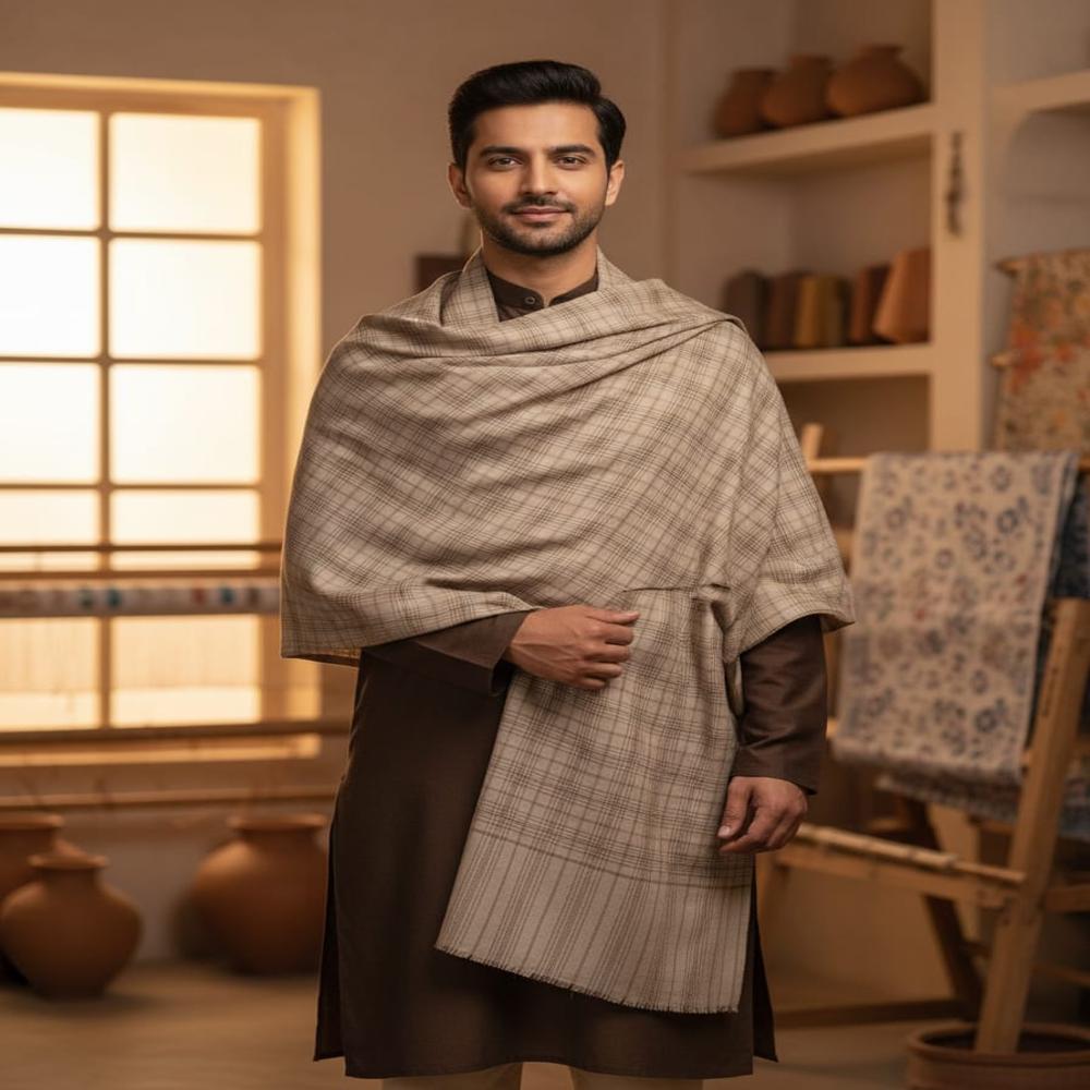 PURE WOOL CHECK GENTS SHAWL