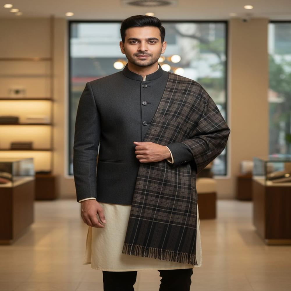 PURE WOOL CHECK GENTS SHAWL