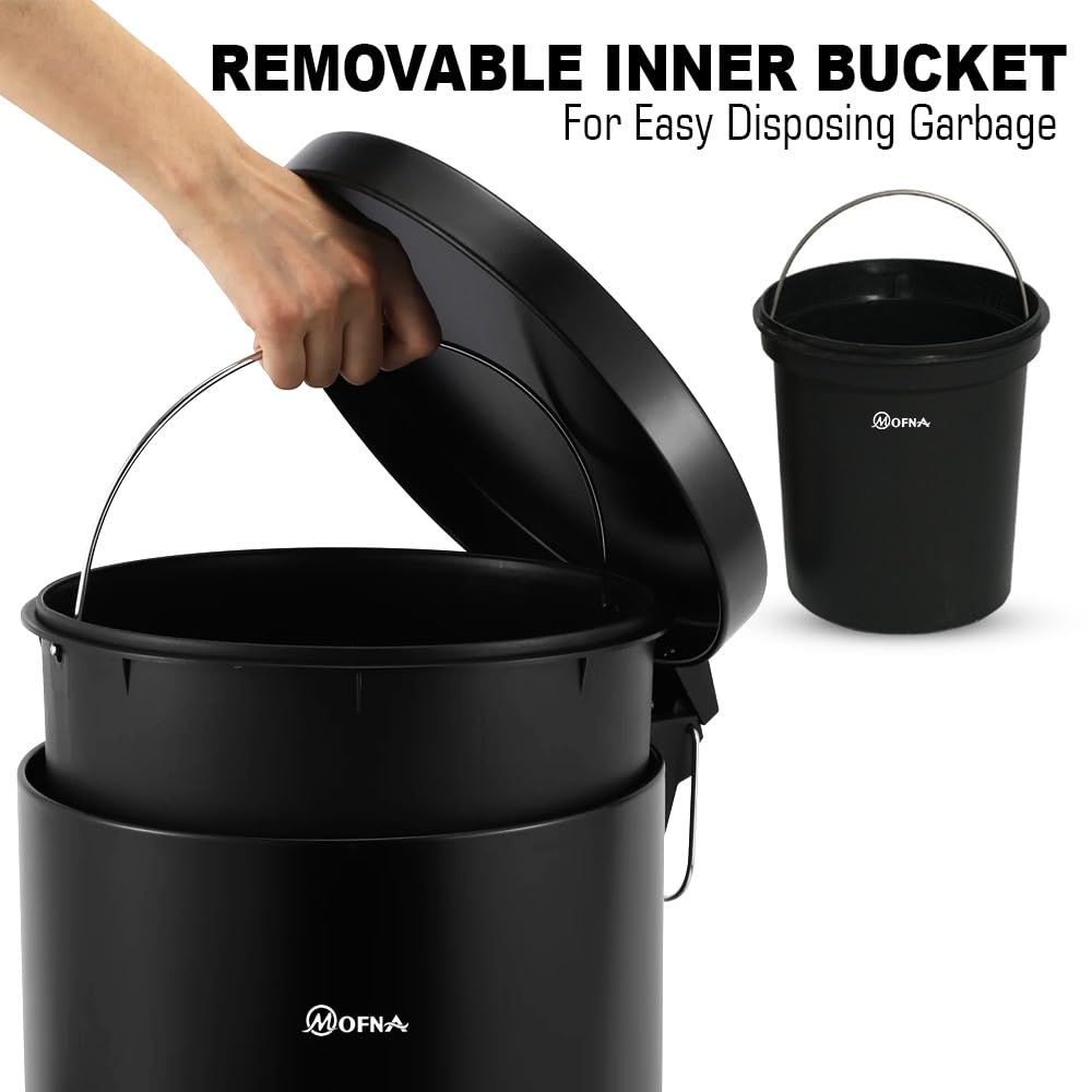 Mofna Stainless Steel Black Pedal Dustbin 7 Liter